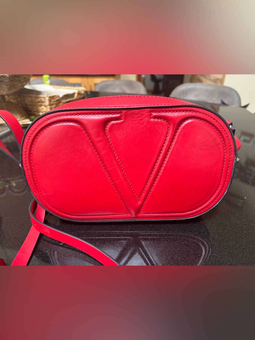 Valentino Garavani Red Leather V Logo Crossbody